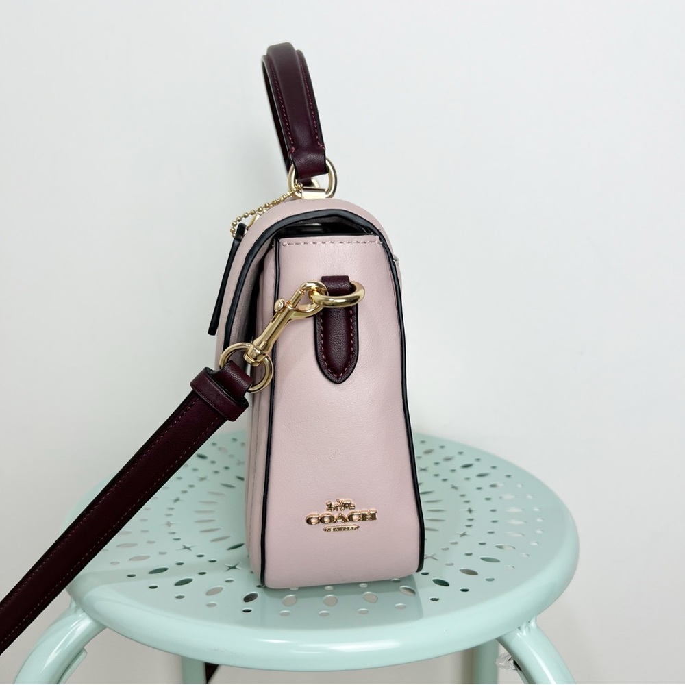 Coach Marlie Top Handle Satchel In Colorblock w/ Border Quilting Leather Tan New - Picture 7 of 15